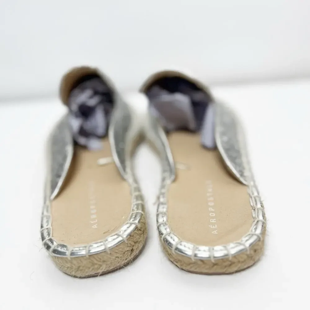 AEROPOSTALE Slip-On Espadrille Flats Round Toe Metallic Glitter Silver Size 10